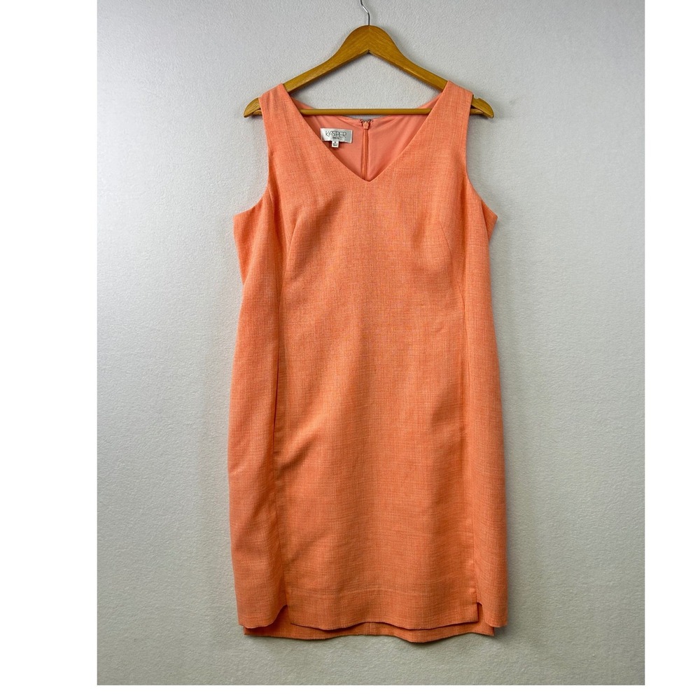 Kasper Women's Orange V Neck Sleeveless‎ Sheath Dress Size 14
